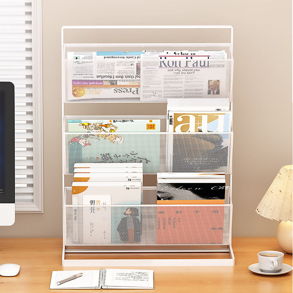 3-Tier Mesh Desktop Bookshelf Organiser 33x16x44cm