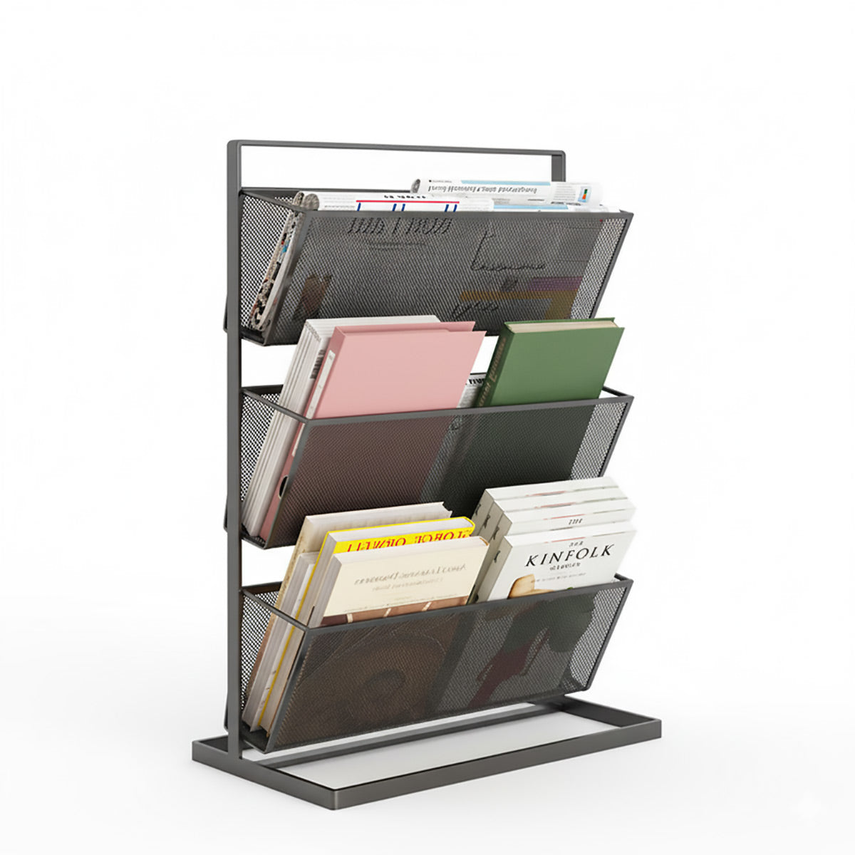 3-Tier Mesh Desktop Bookshelf Organiser 33x16x44cm