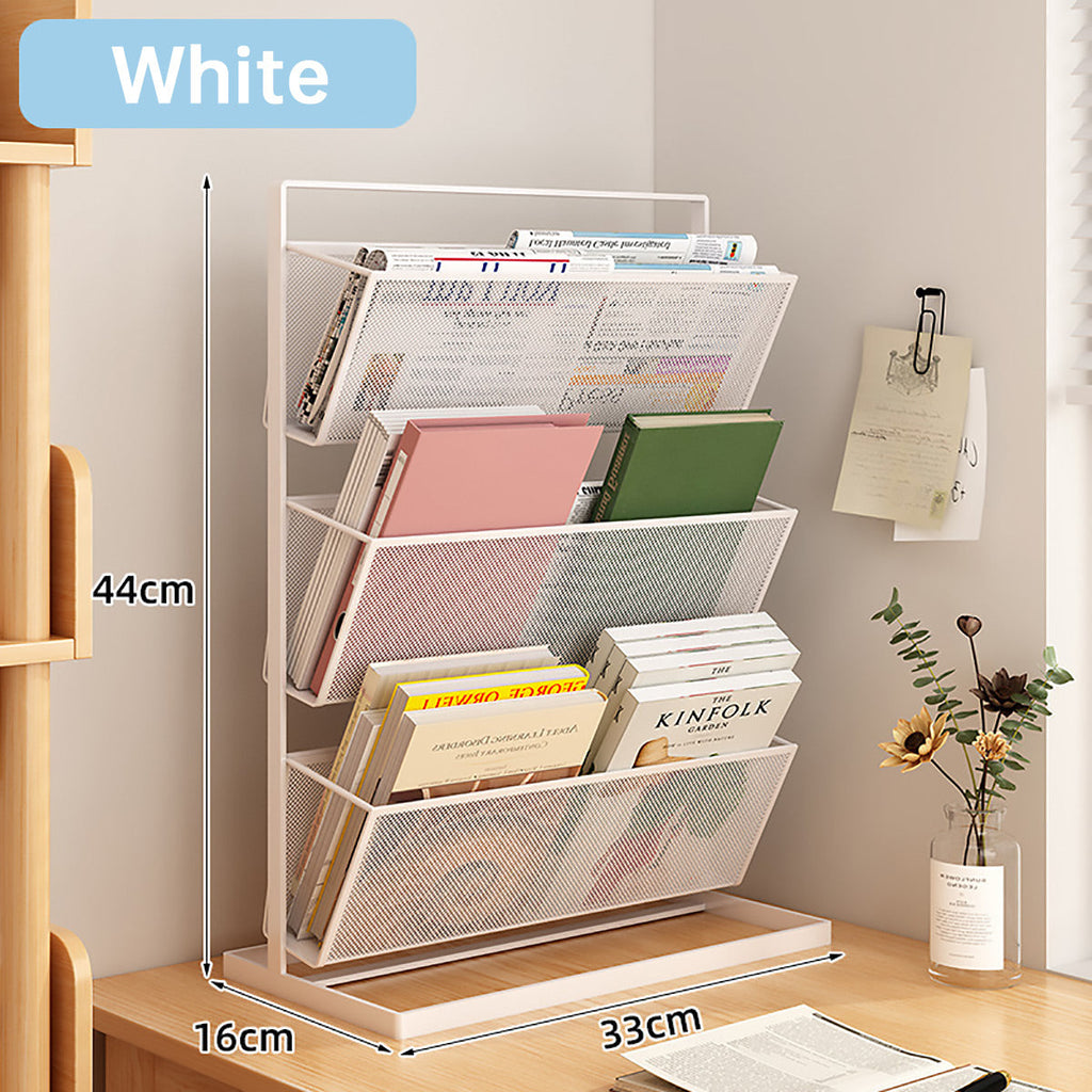 3-Tier Mesh Desktop Bookshelf Organiser 33x16x44cm