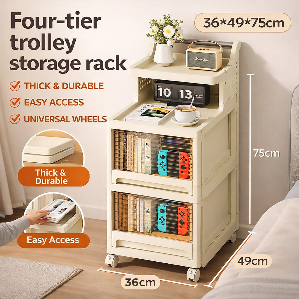 4-Tier Mobile Storage Trolley with Removable Handle