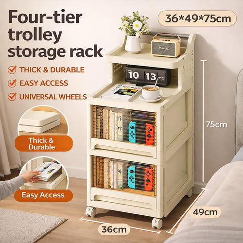 4-Tier Mobile Storage Trolley with Removable Handle