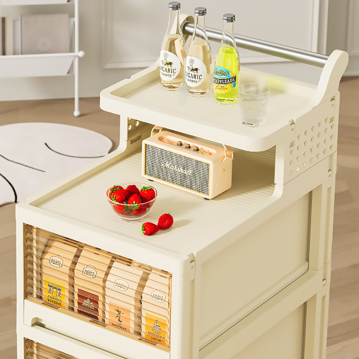 4-Tier Mobile Storage Trolley with Removable Handle