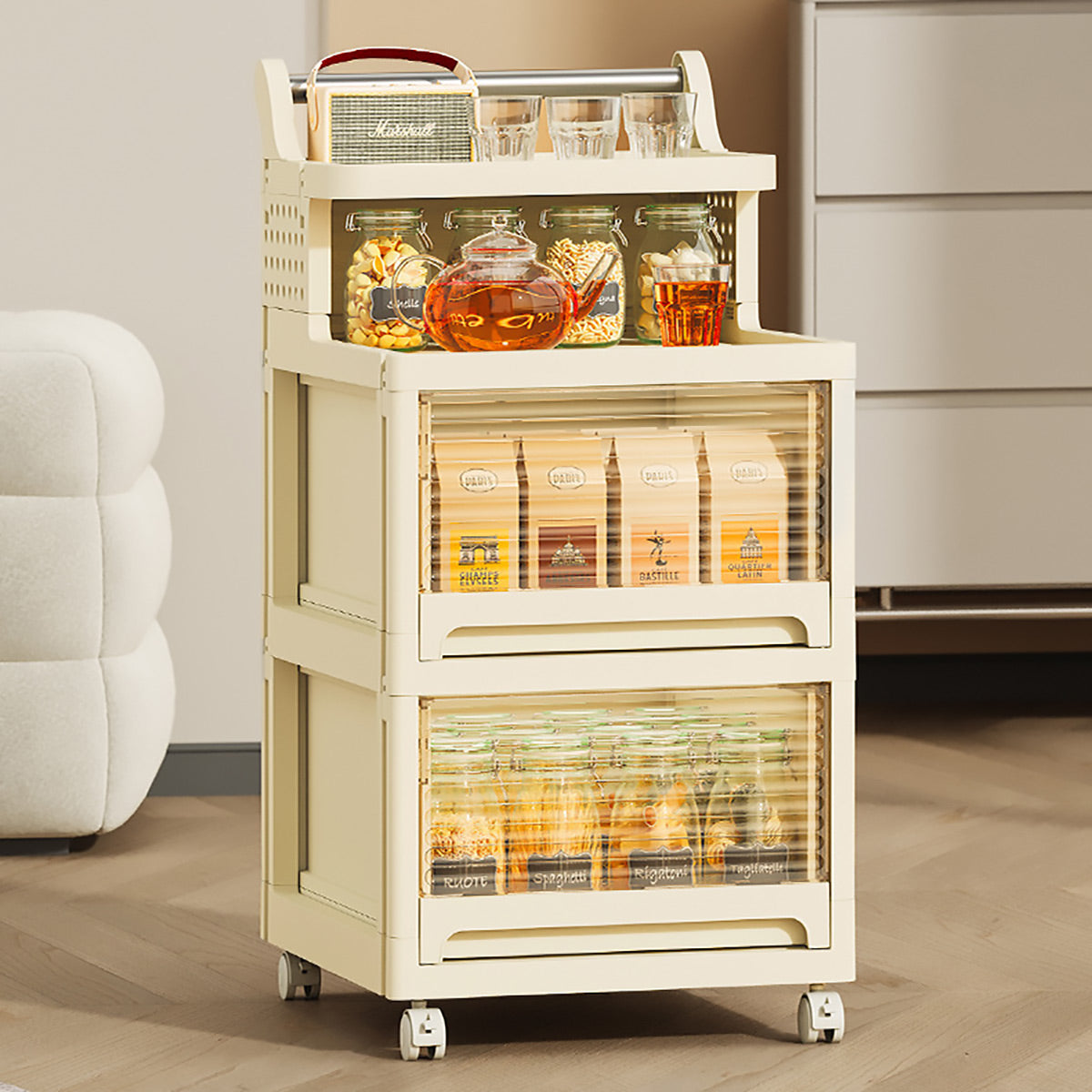 4-Tier Mobile Storage Trolley with Removable Handle