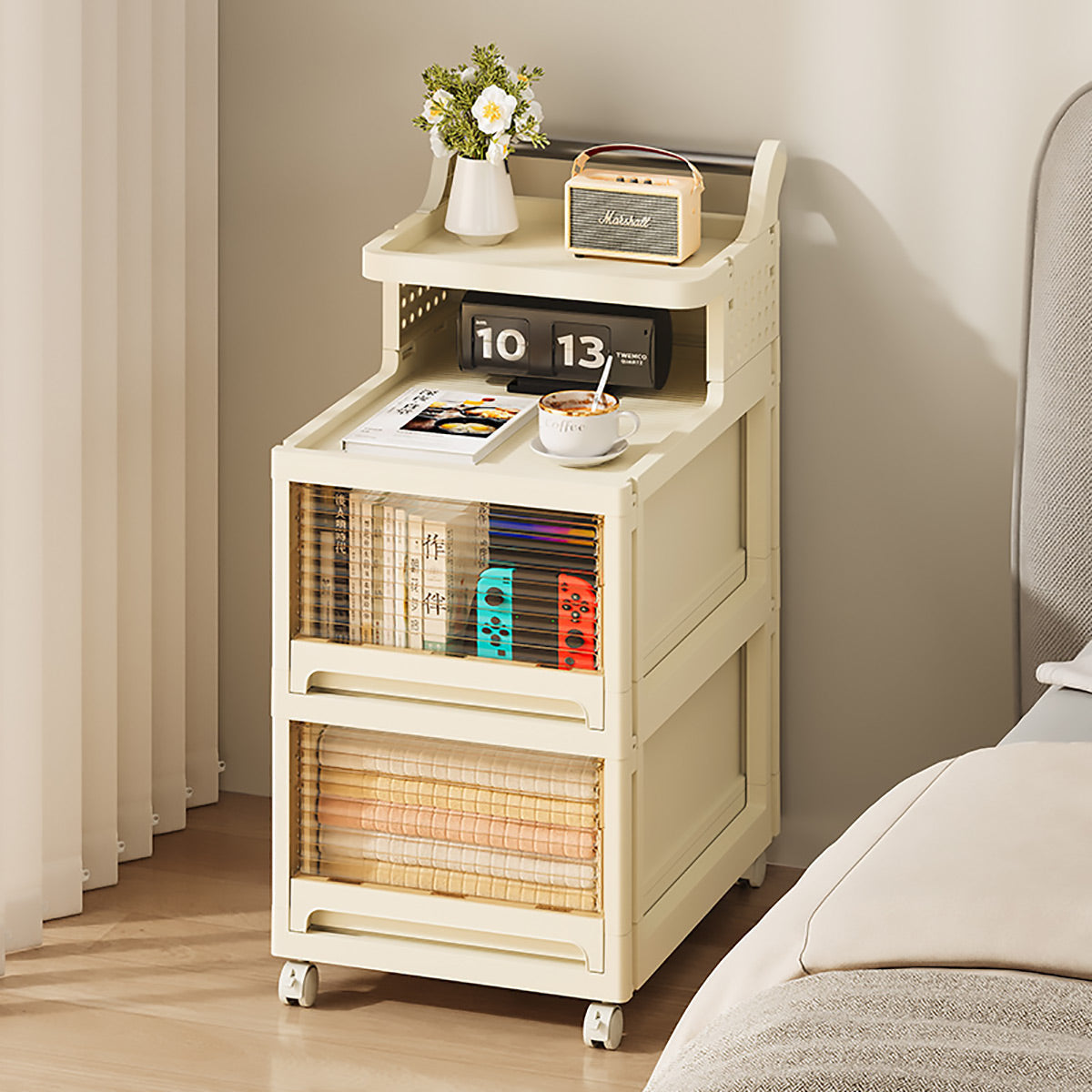 4-Tier Mobile Storage Trolley with Removable Handle