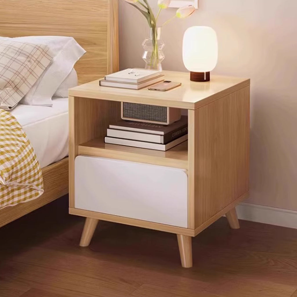 Bedside Table with Drawers Nightstand Wood End Table Bedroom Storage Space Saving