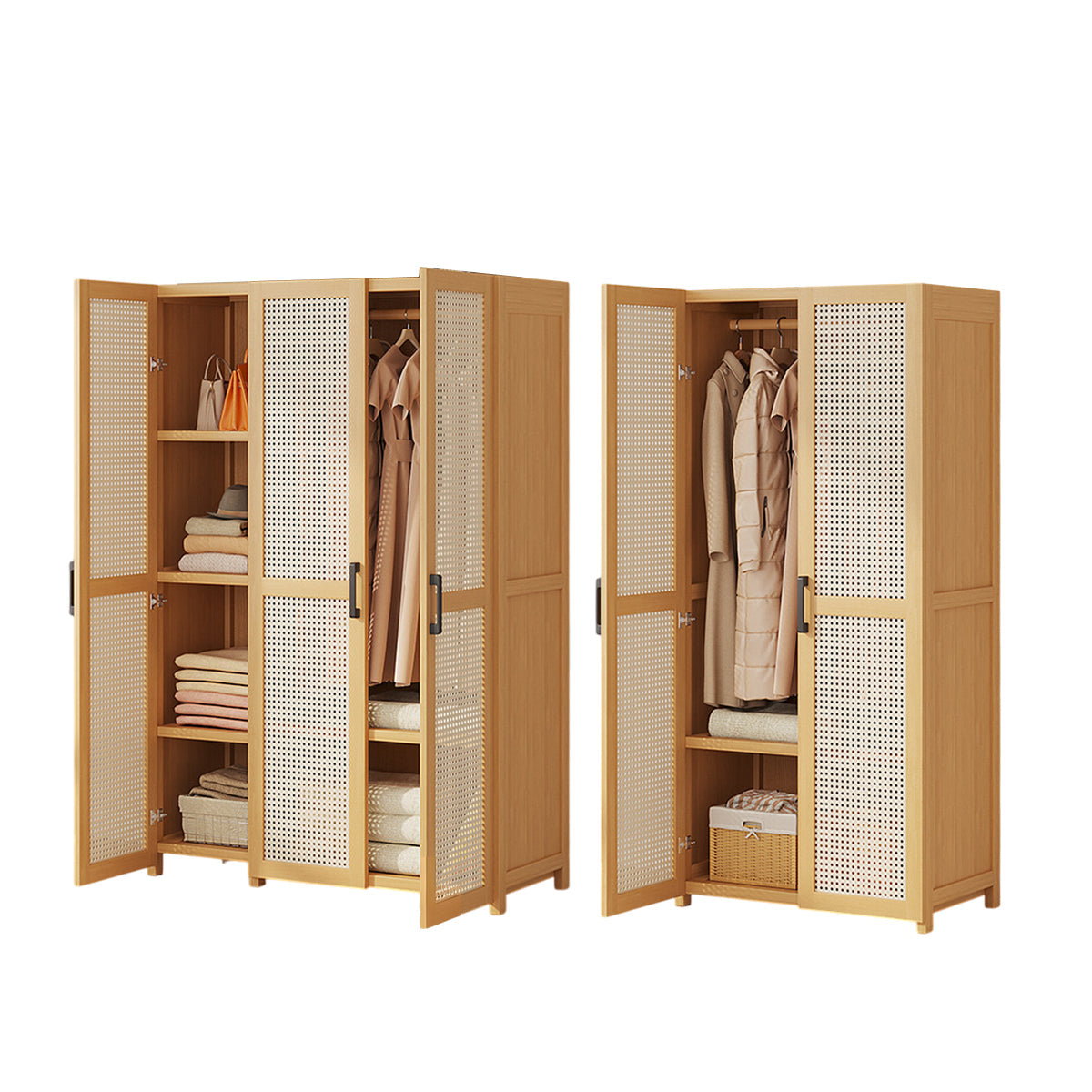 Minimalist Wardrobe with Doors Bamboo Durable for Bedroom Clothes Storage Use