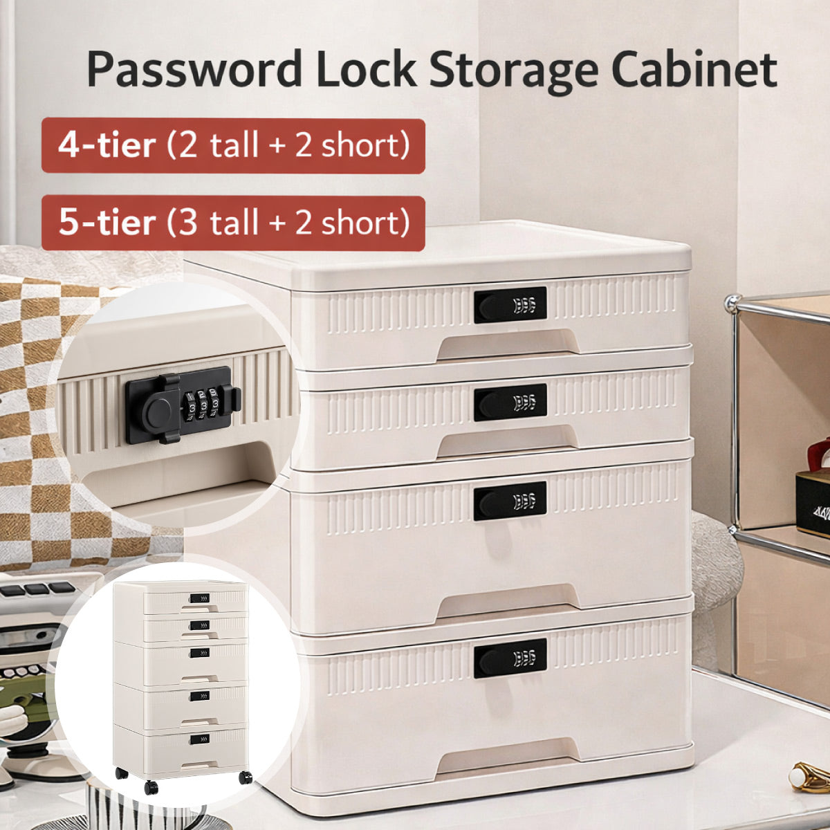 Digital Lock Storage Cabinet with 4 or 5 Drawers