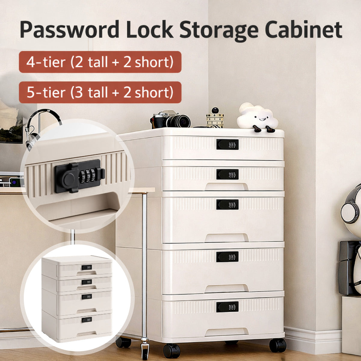 Digital Lock Storage Cabinet with 4 or 5 Drawers