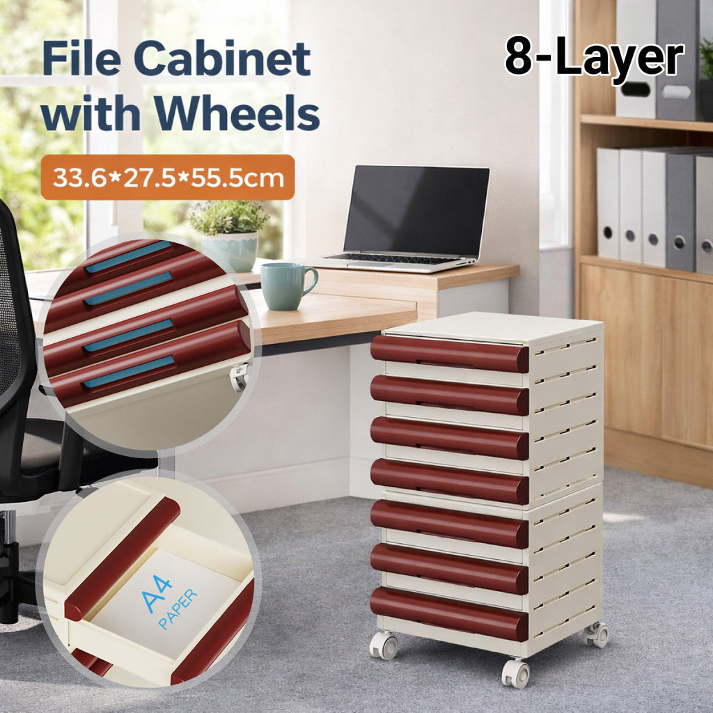 Mobile 8-Drawer Document Tower in Maroon and Cream