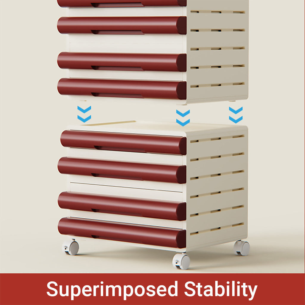 Mobile 8-Drawer Document Tower in Maroon and Cream