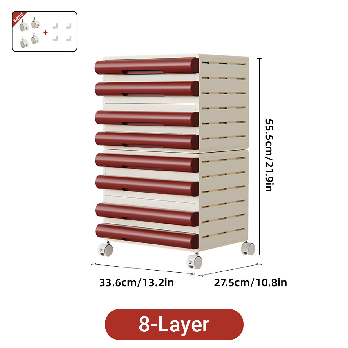 Mobile 8-Drawer Document Tower in Maroon and Cream