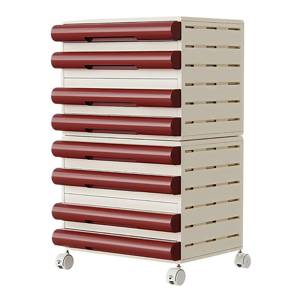 Mobile 8-Drawer Document Tower in Maroon and Cream
