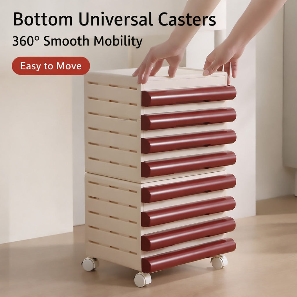 Mobile 8-Drawer Document Tower in Maroon and Cream