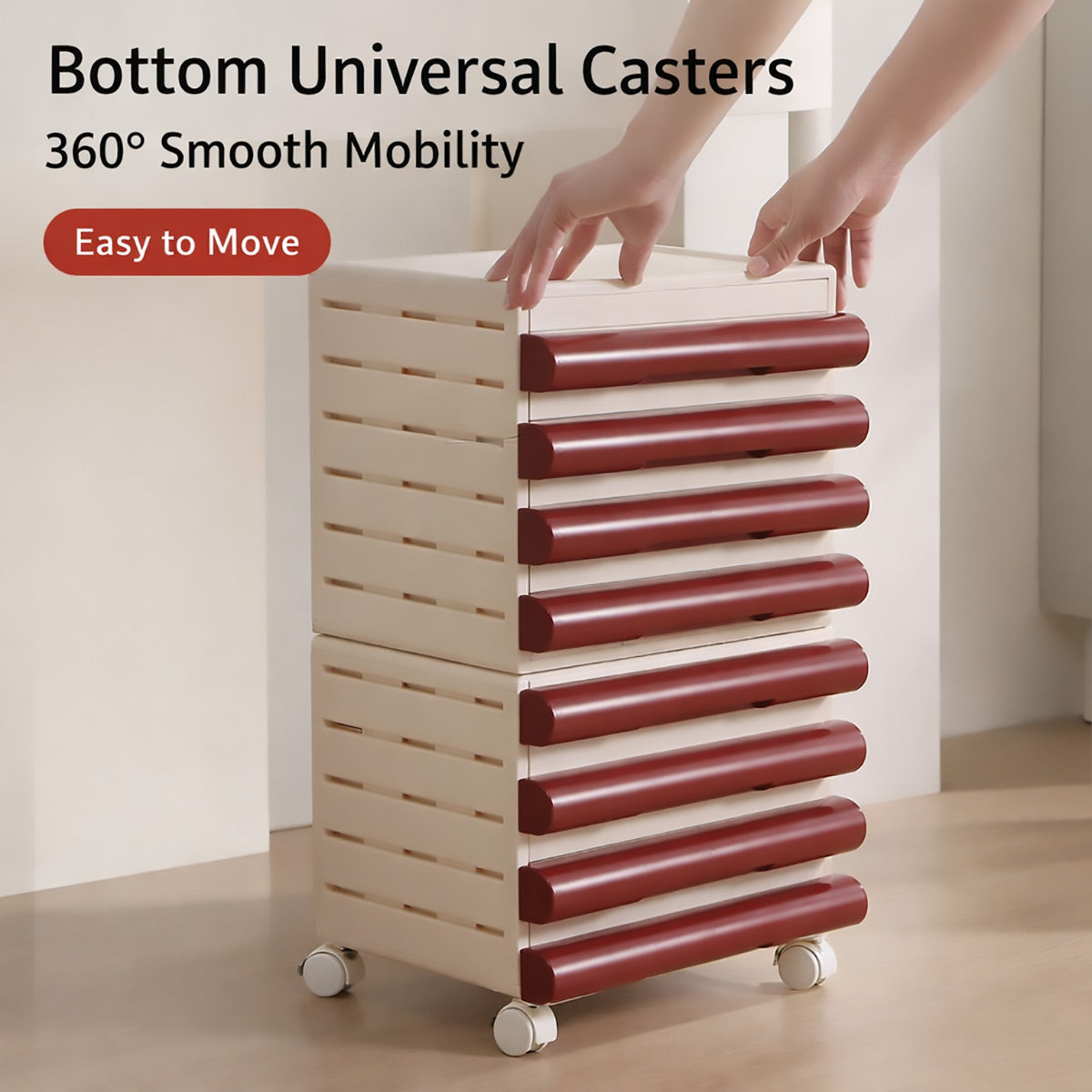 Mobile 8-Drawer Document Tower in Maroon and Cream