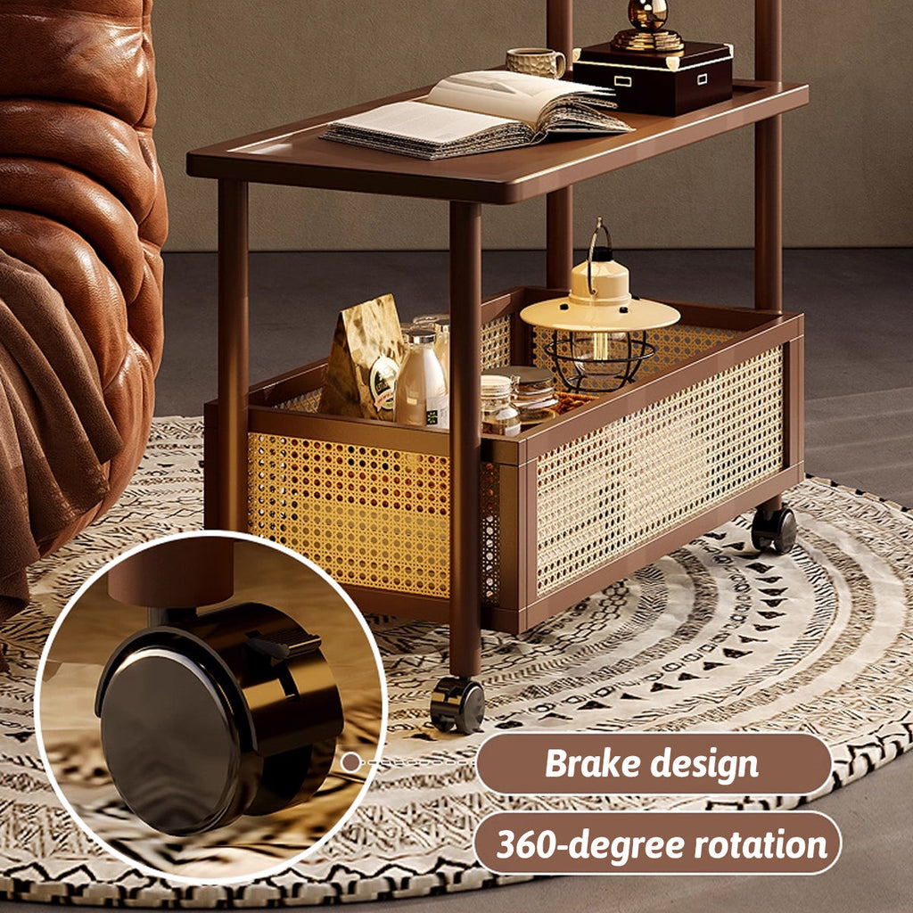 Mobile Bamboo Coffee Cart Featuring a Storage Shelf