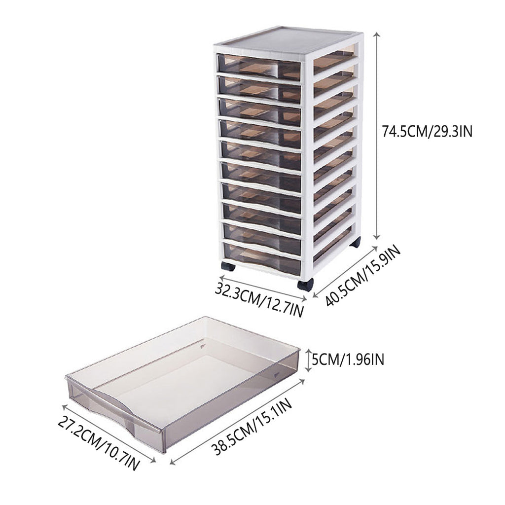 Mobile 10-Drawer Plastic Tower with Clear Fronts