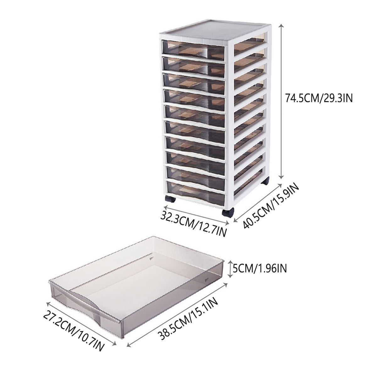 Mobile 10-Drawer Plastic Tower with Clear Fronts
