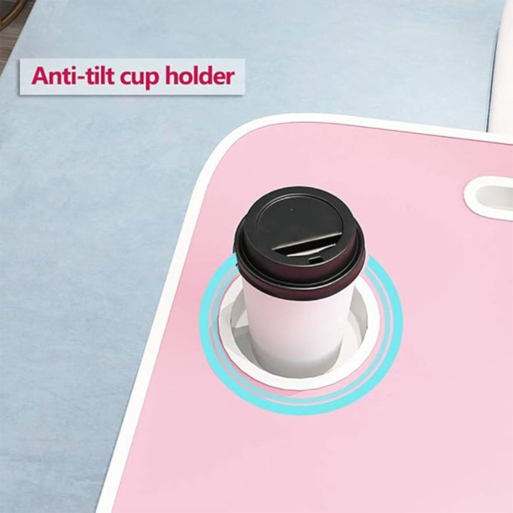 Foldable Bed Tray Table Featuring Cup and Tablet Slots