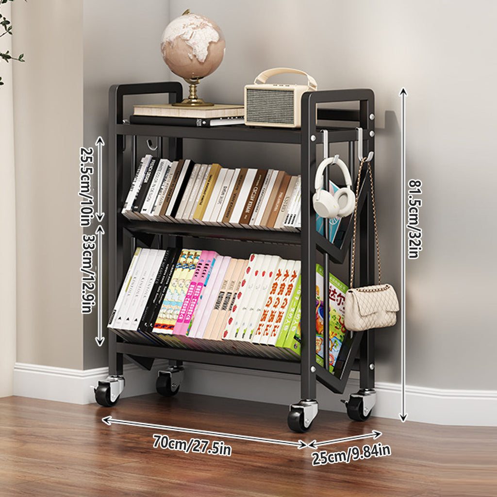 Mobile 3-Tier Steel Trolley Featuring Side Hooks