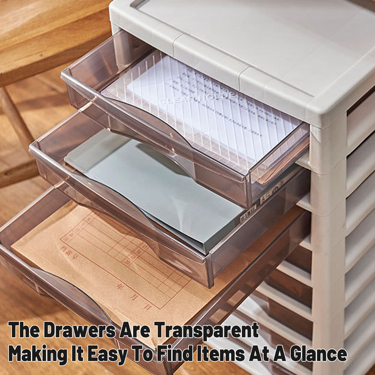 Mobile 10-Drawer Plastic Tower with Clear Fronts