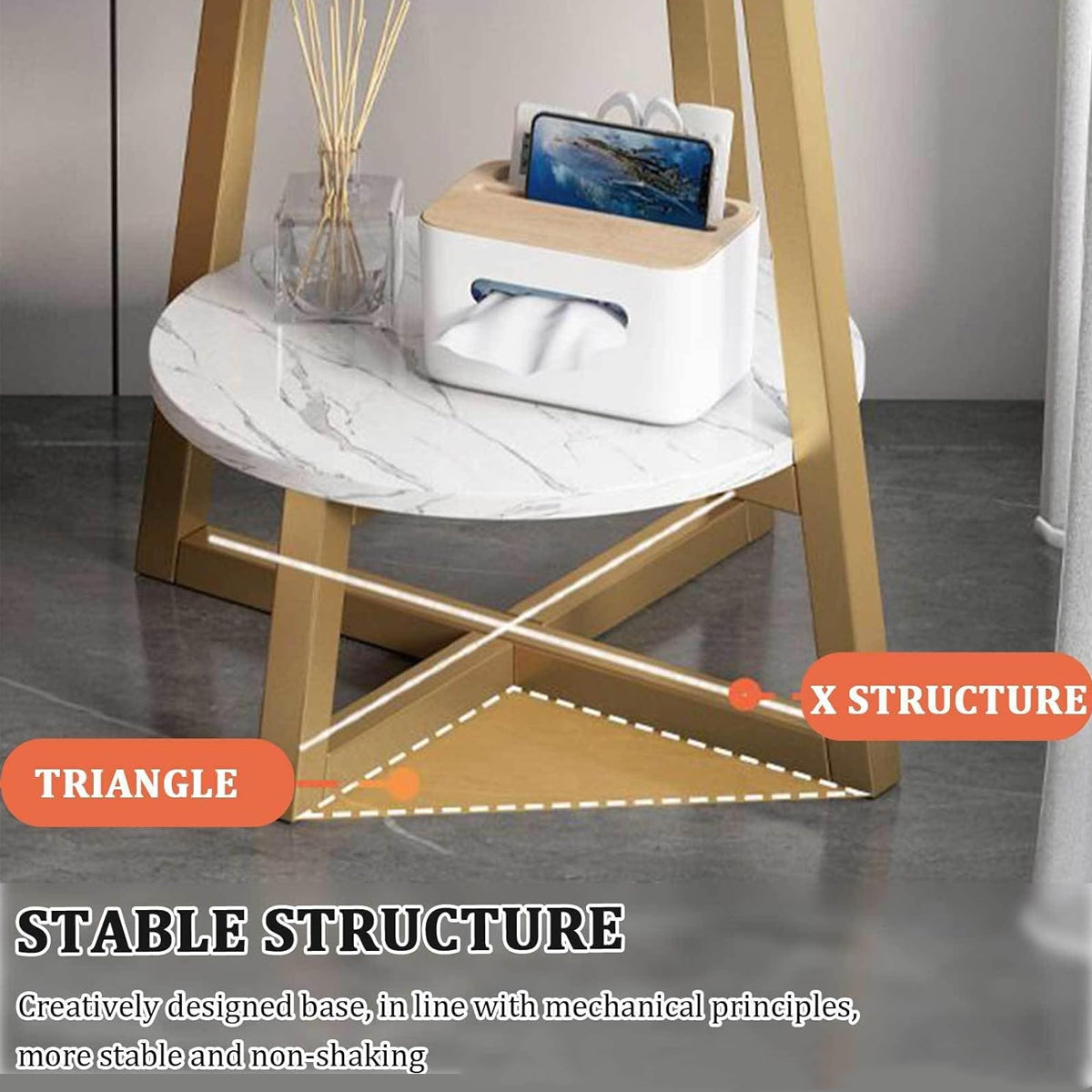 2-Tier Round Side Table with Marble-Look Top