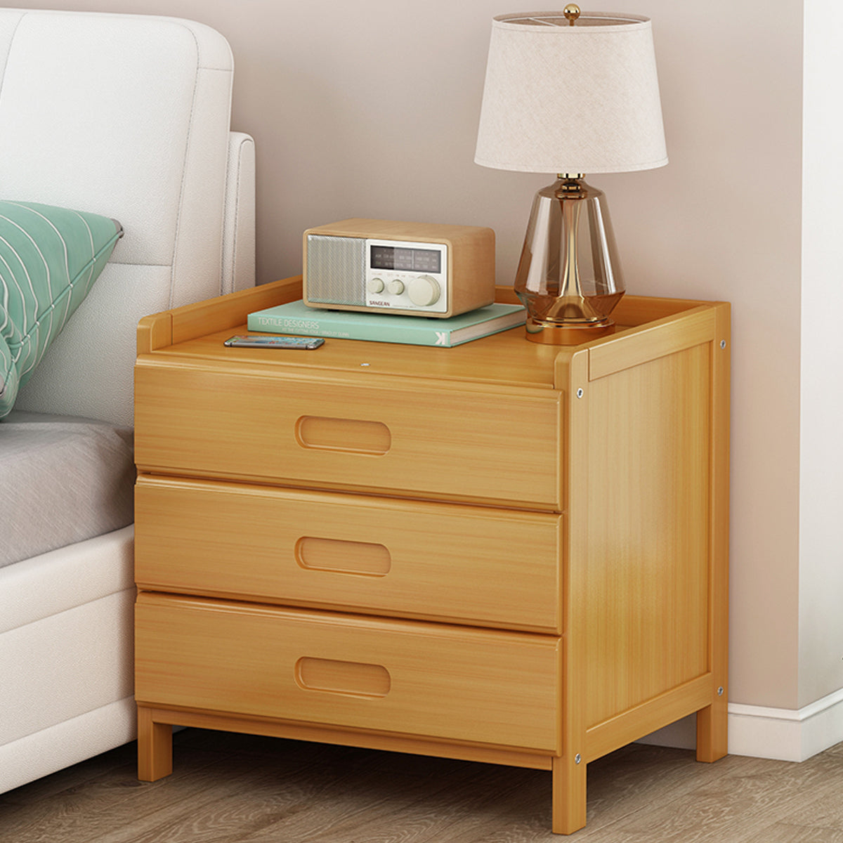 Small Multi-layer Solid Wood Bedroom Nightstand with Drawer Space Saving Bedroom