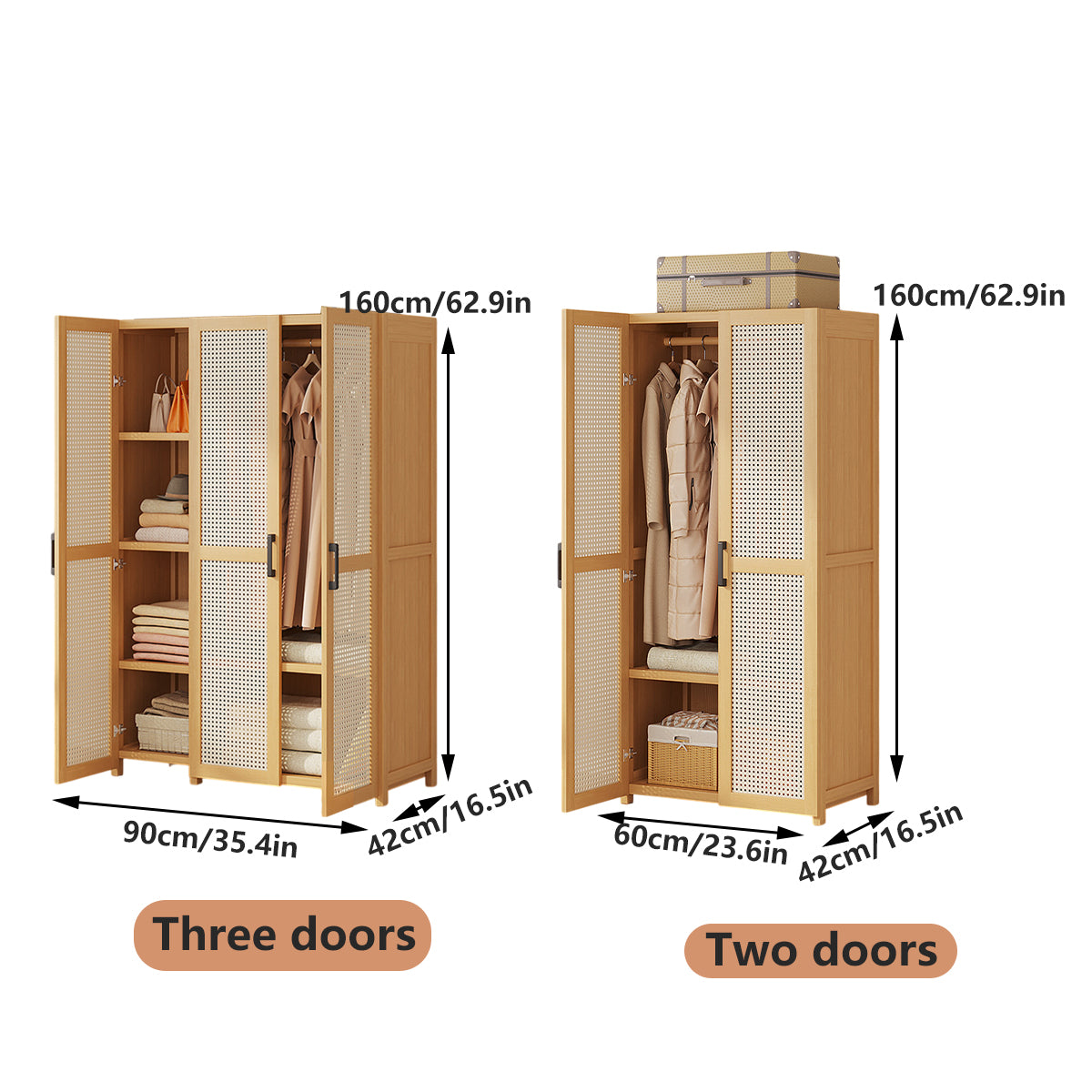 Minimalist Wardrobe with Doors Bamboo Durable for Bedroom Clothes Storage Use