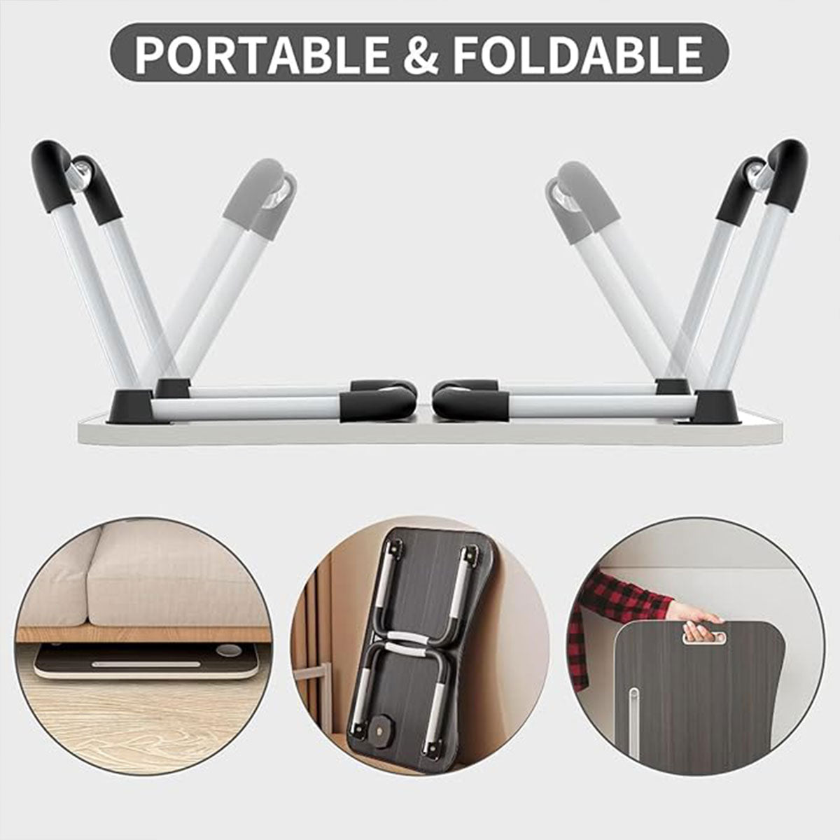 Foldable Bed Tray Table Featuring Cup and Tablet Slots