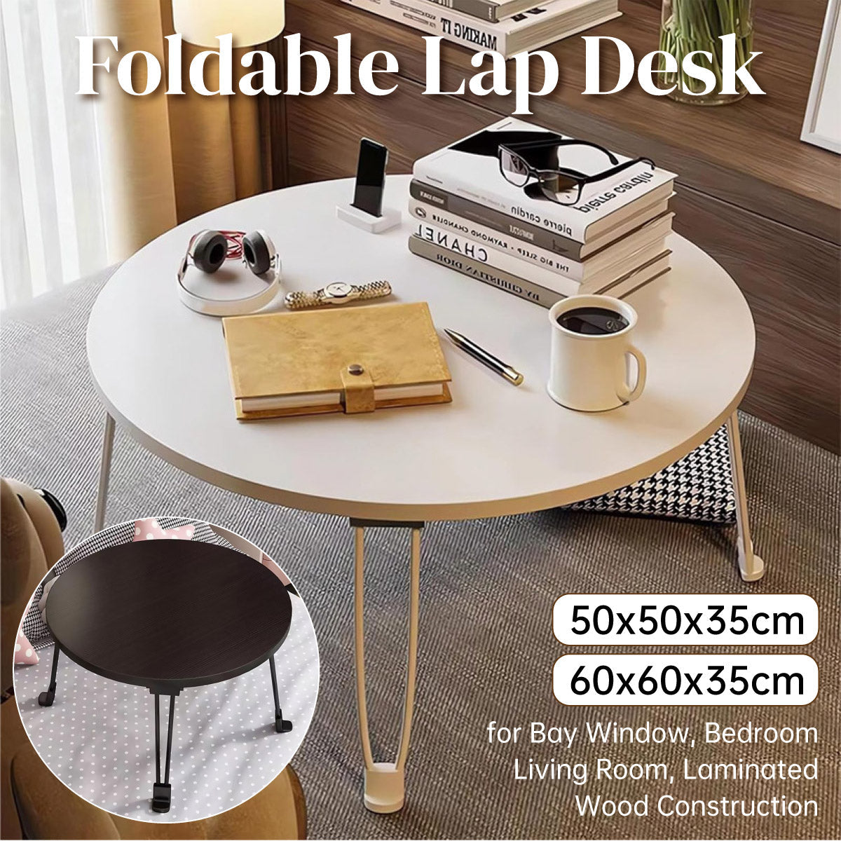 Round Foldable MDF Table with Lockable Legs