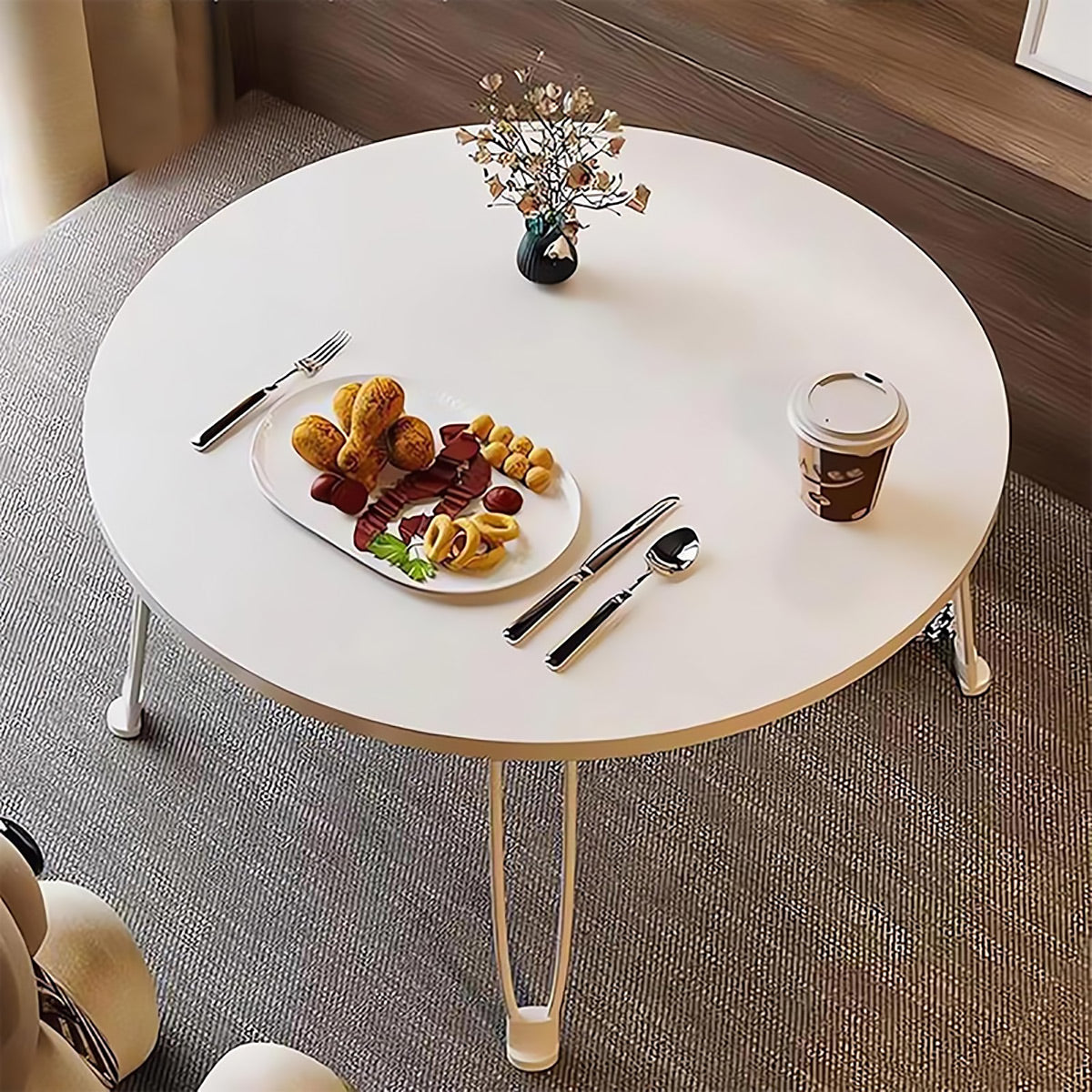 Round Foldable MDF Table with Lockable Legs