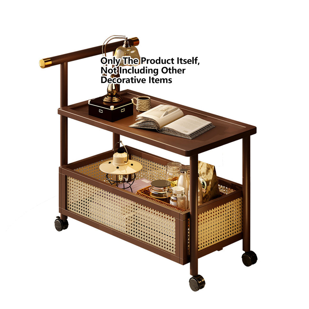 Mobile Bamboo Coffee Cart Featuring a Storage Shelf