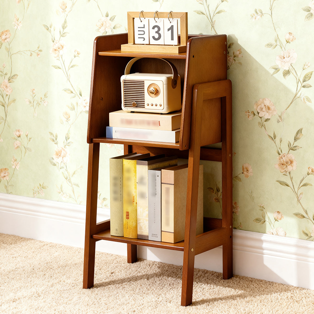 Open Bamboo Bookcase Featuring Storage Compartments