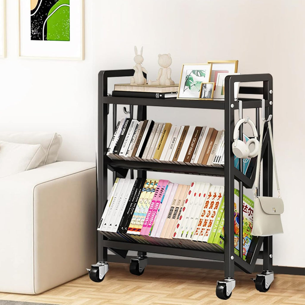 Mobile 3-Tier Steel Trolley Featuring Side Hooks