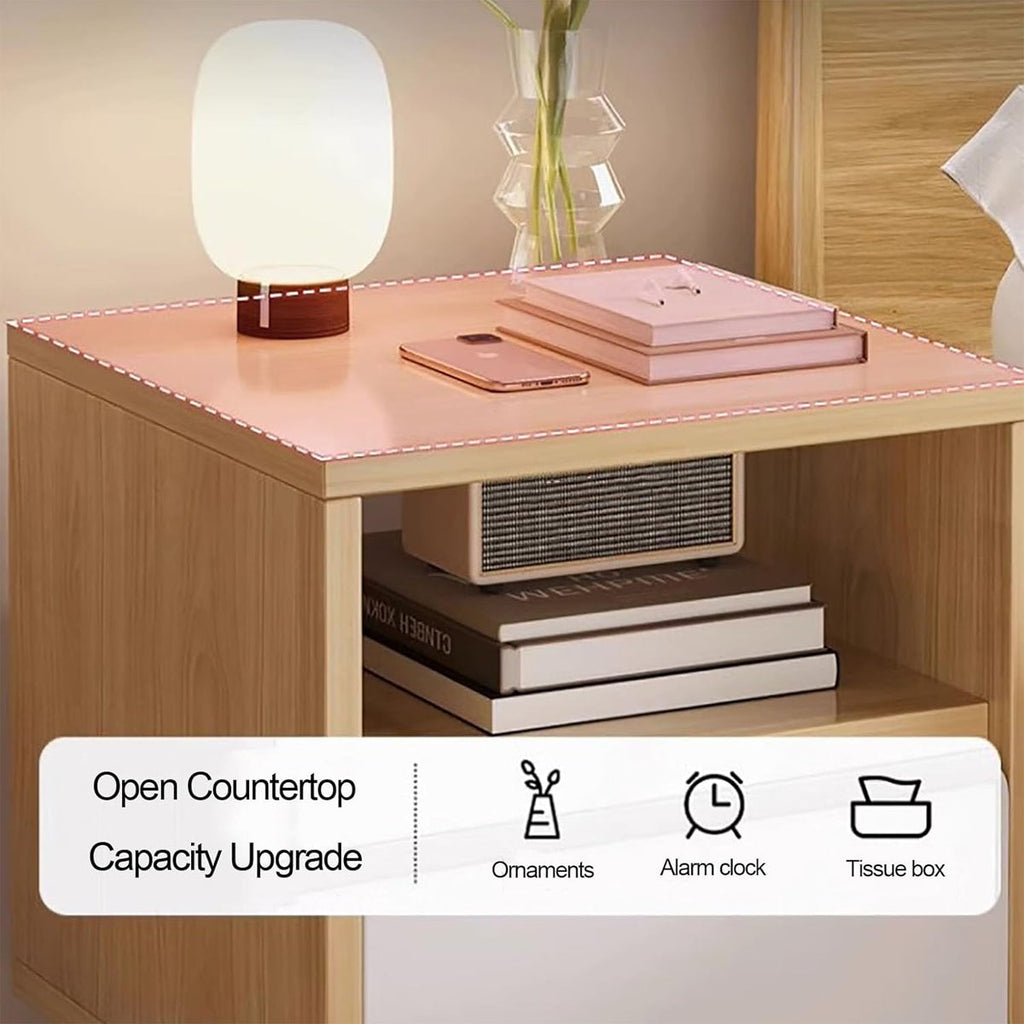 Bedside Table with Drawers Nightstand Wood End Table Bedroom Storage Space Saving