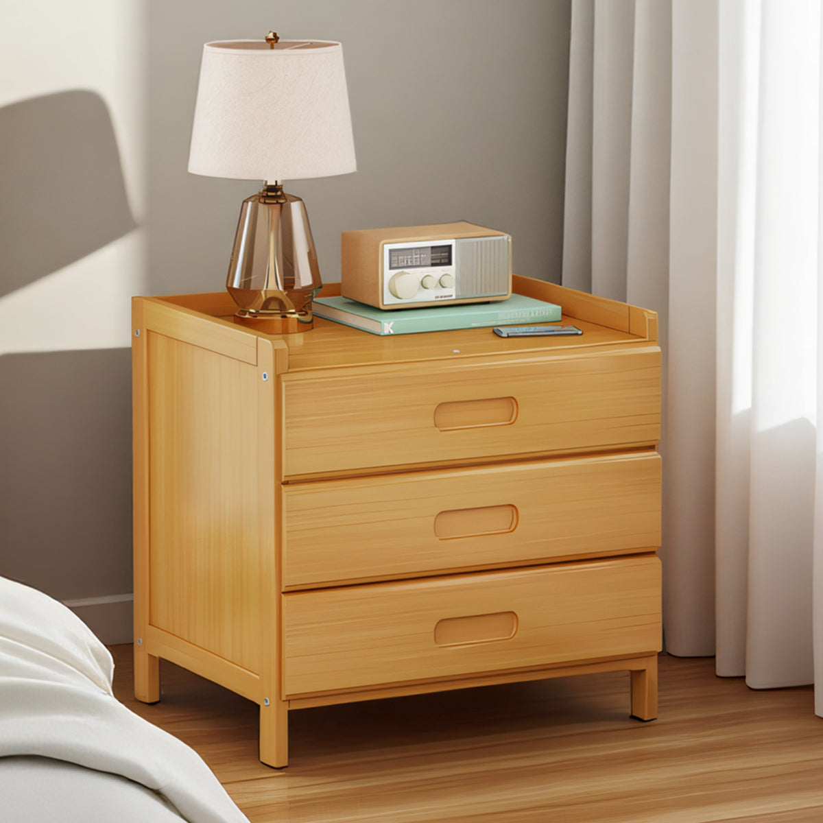 Small Multi-layer Solid Wood Bedroom Nightstand with Drawer Space Saving Bedroom