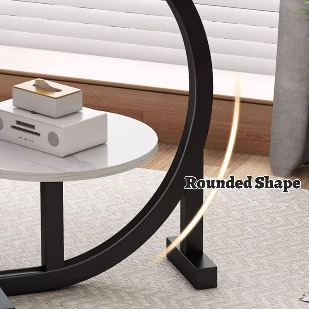 Round Two-Tier End Table with Marble-Look Top
