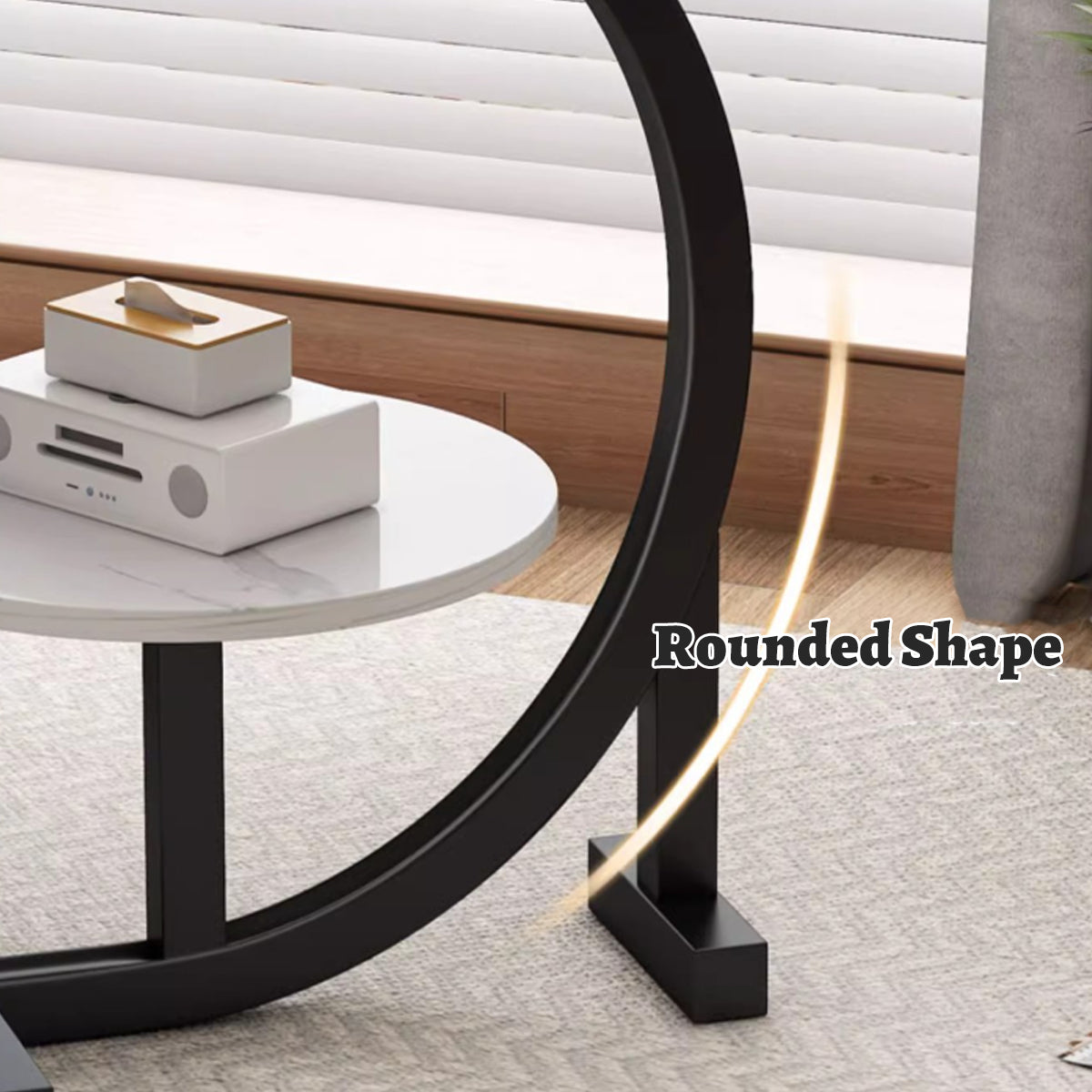 Round Two-Tier End Table with Marble-Look Top