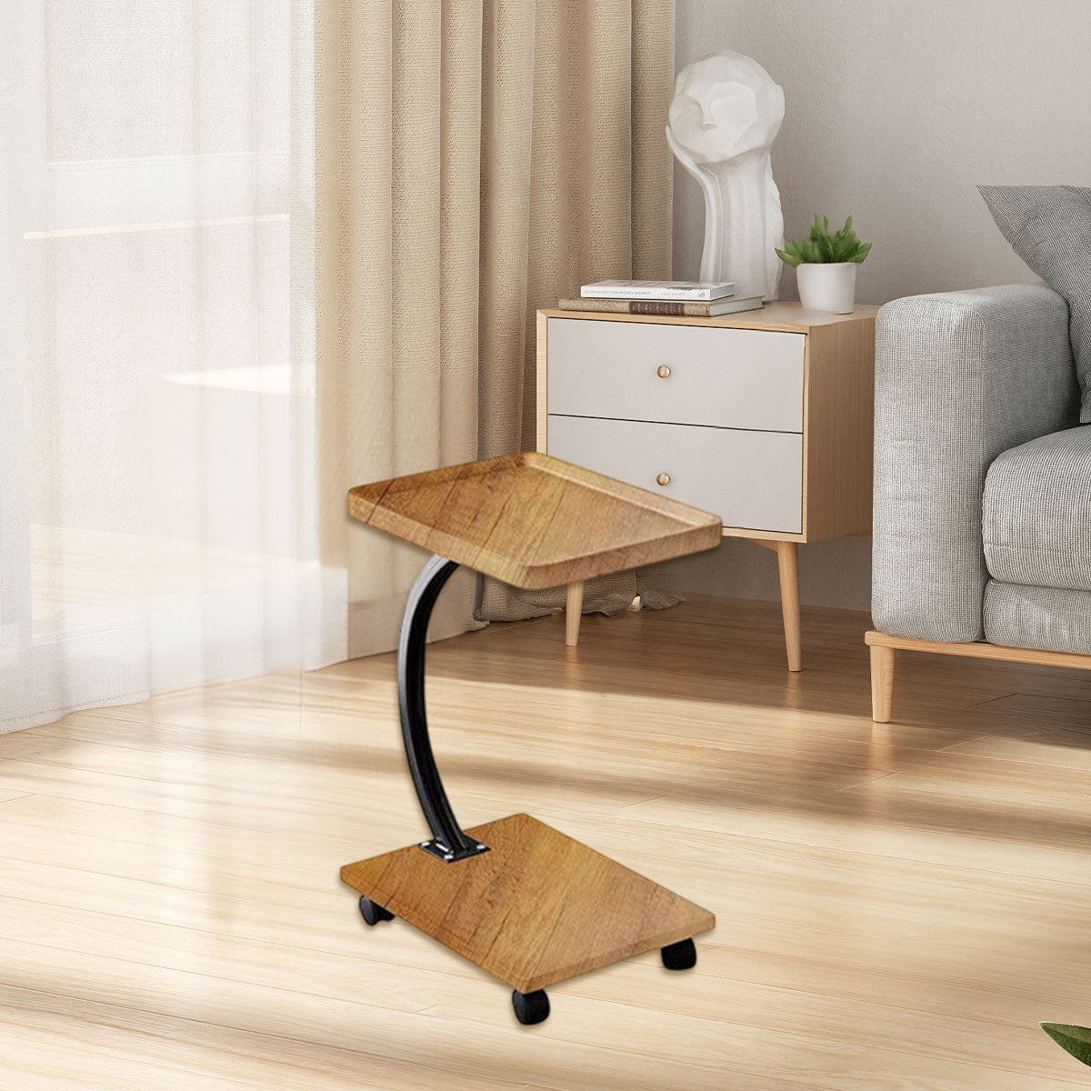 Mobile Wood and Metal Coffee Side Table
