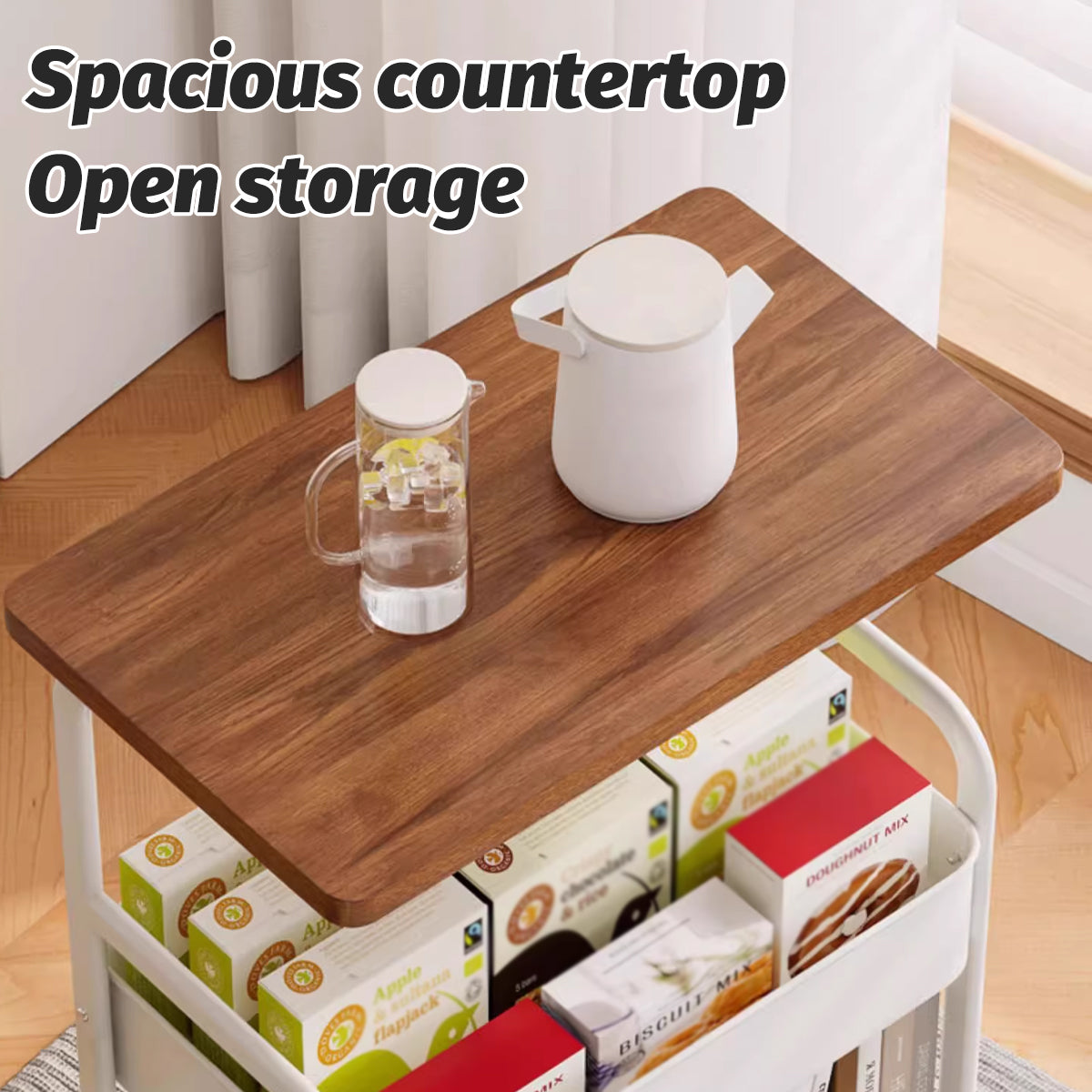 Mobile Coffee Cart Featuring a Mesh Storage Basket