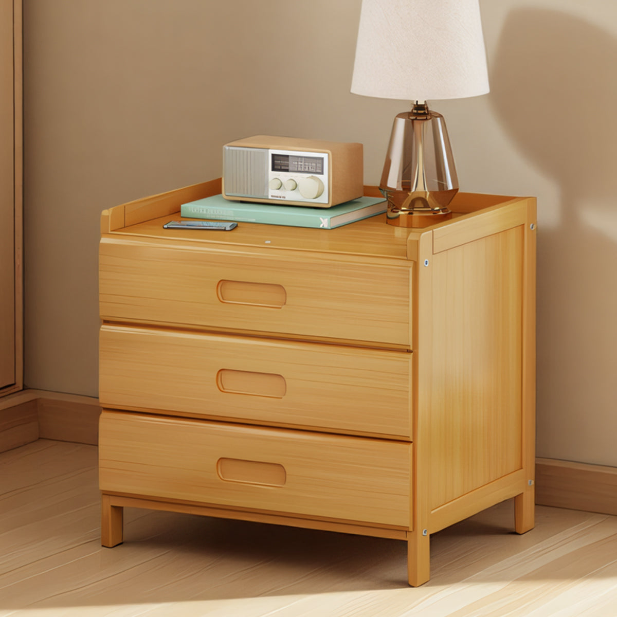 Small Multi-layer Solid Wood Bedroom Nightstand with Drawer Space Saving Bedroom