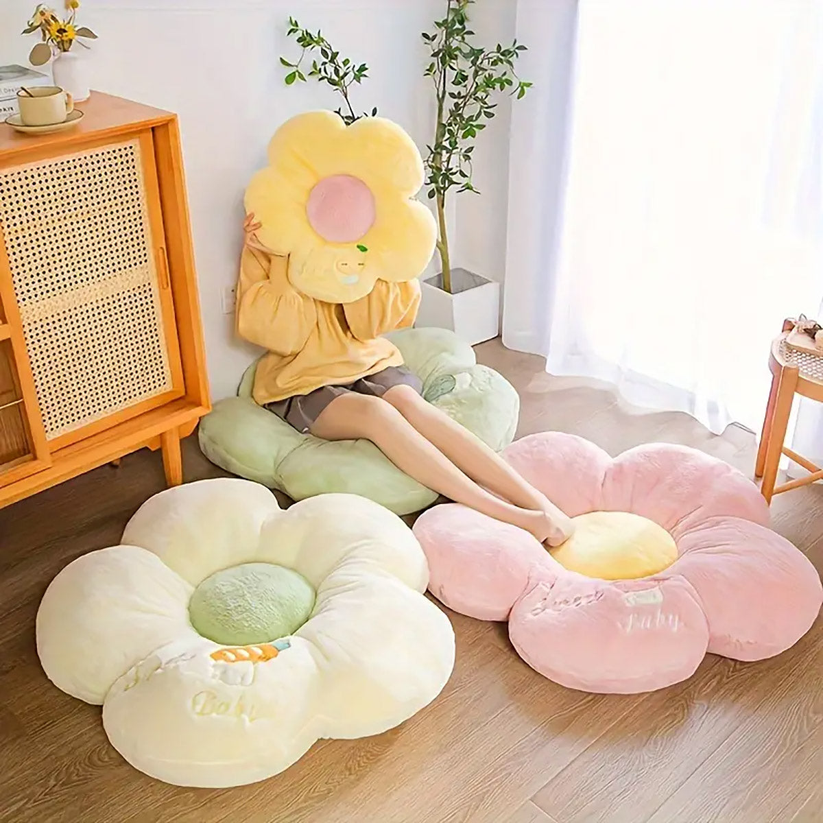 Thick Padded Sunflower Plush Floor Cushion