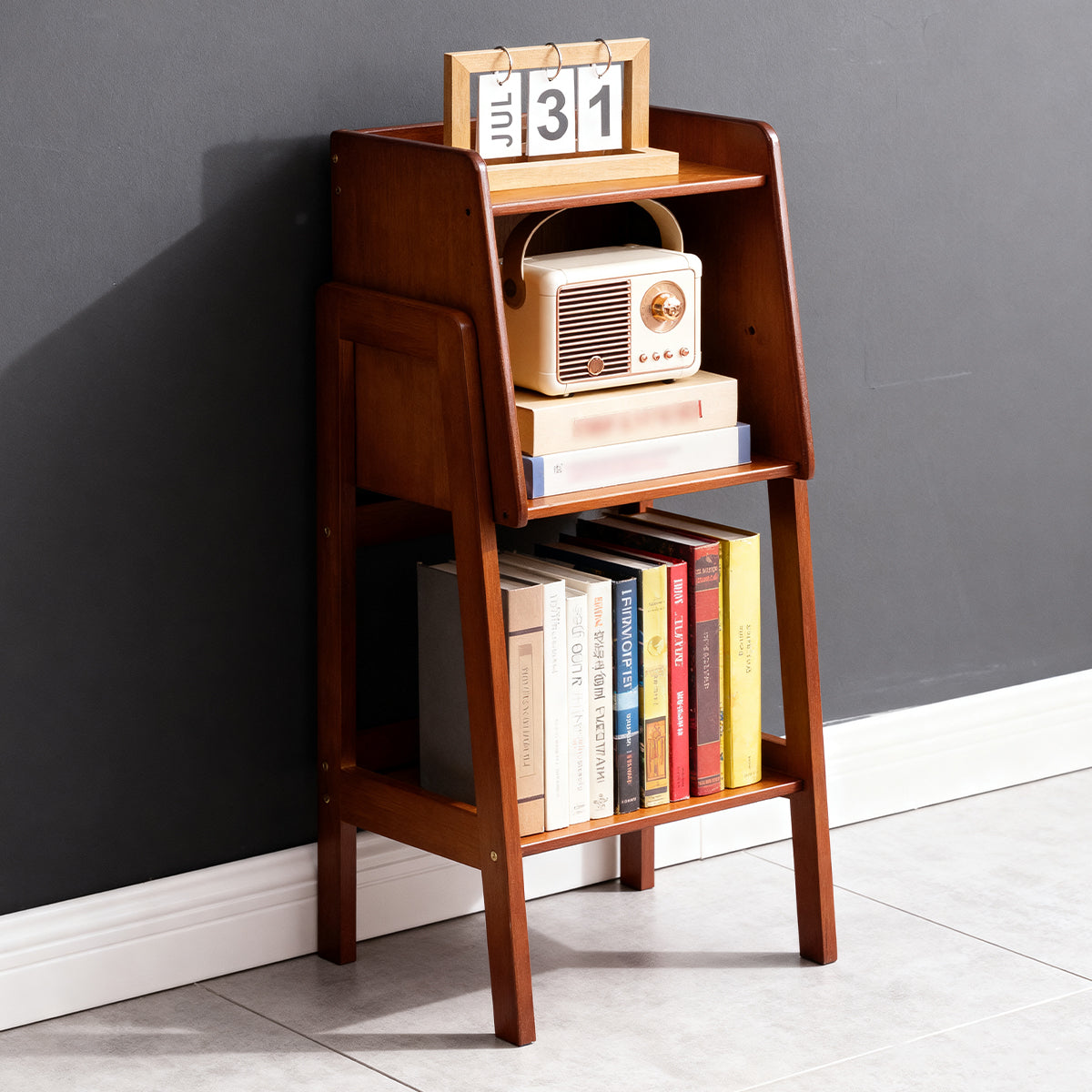 Open Bamboo Bookcase Featuring Storage Compartments