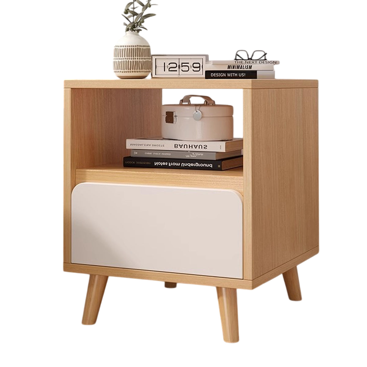 Bedside Table with Drawers Nightstand Wood End Table Bedroom Storage Space Saving