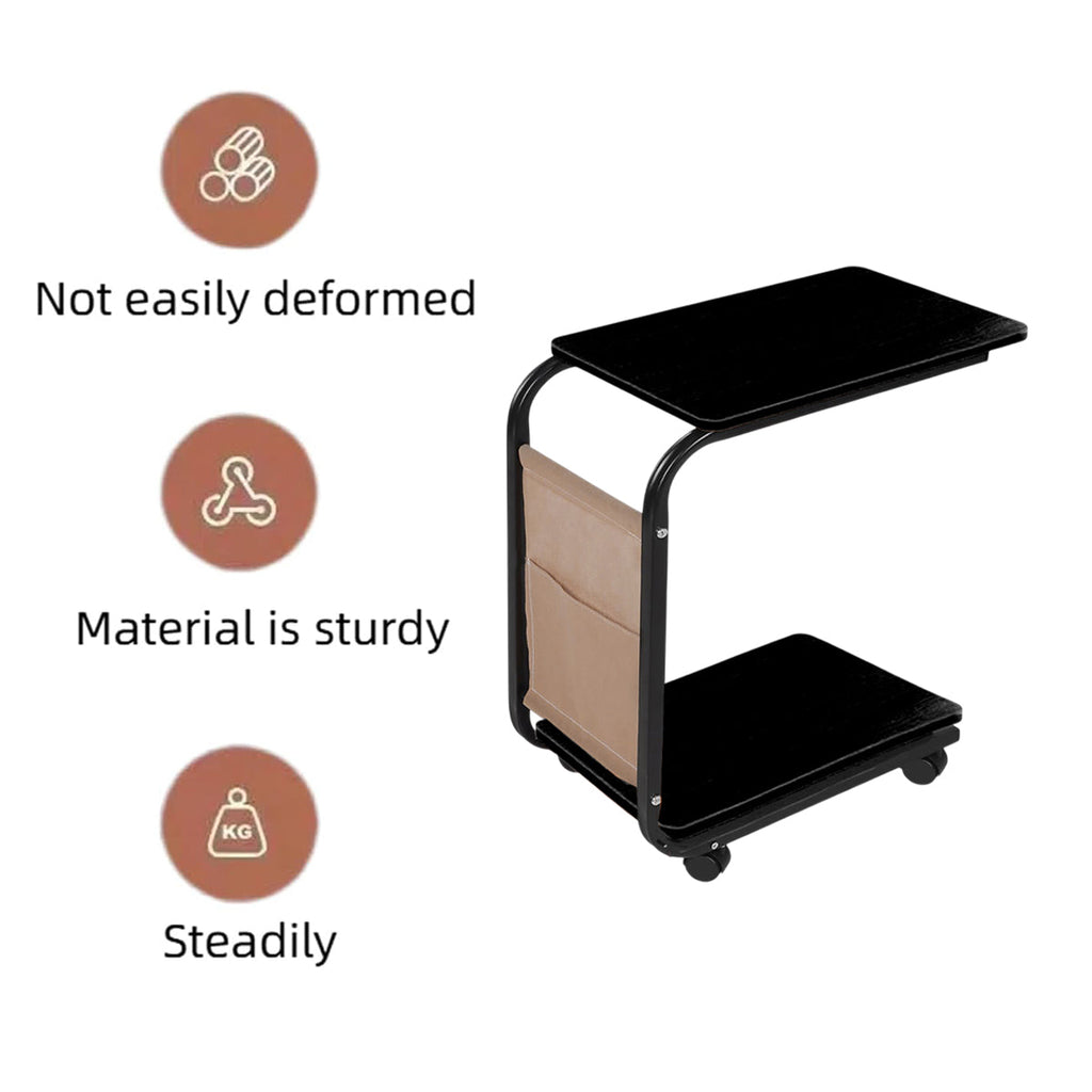 Mobile Sofa Side Table Featuring Lockable Wheels