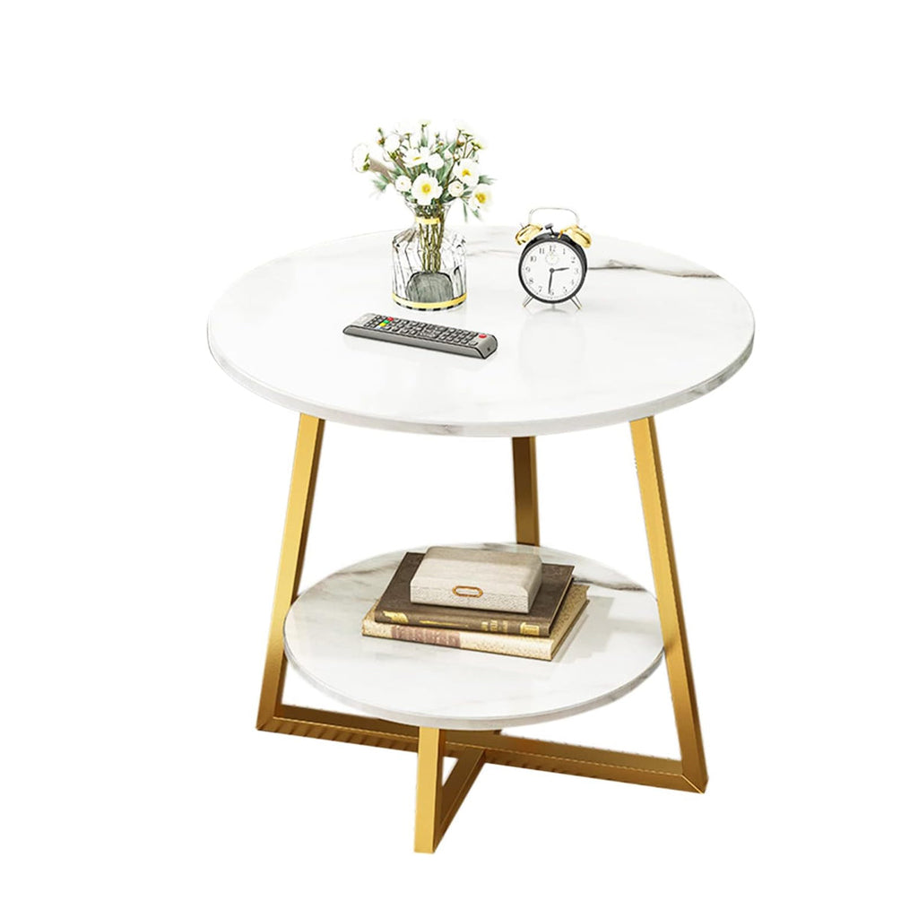 2-Tier Round Side Table with Marble-Look Top