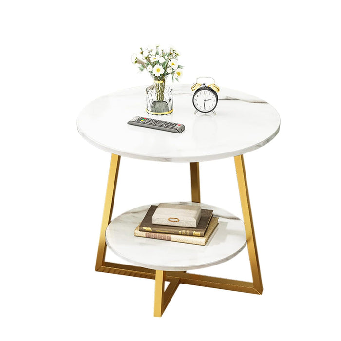 2-Tier Round Side Table with Marble-Look Top
