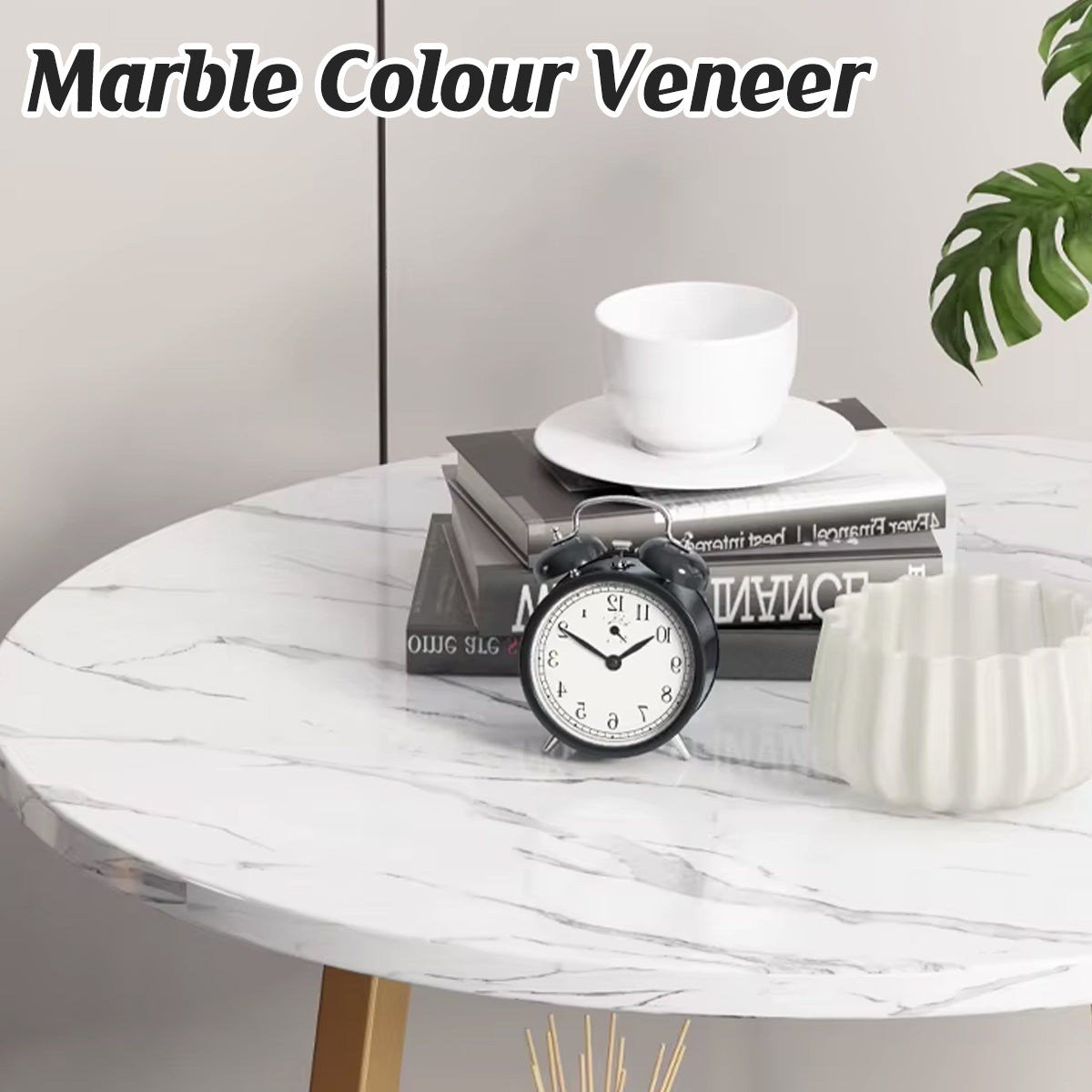 2-Tier Round Side Table with Marble-Look Top