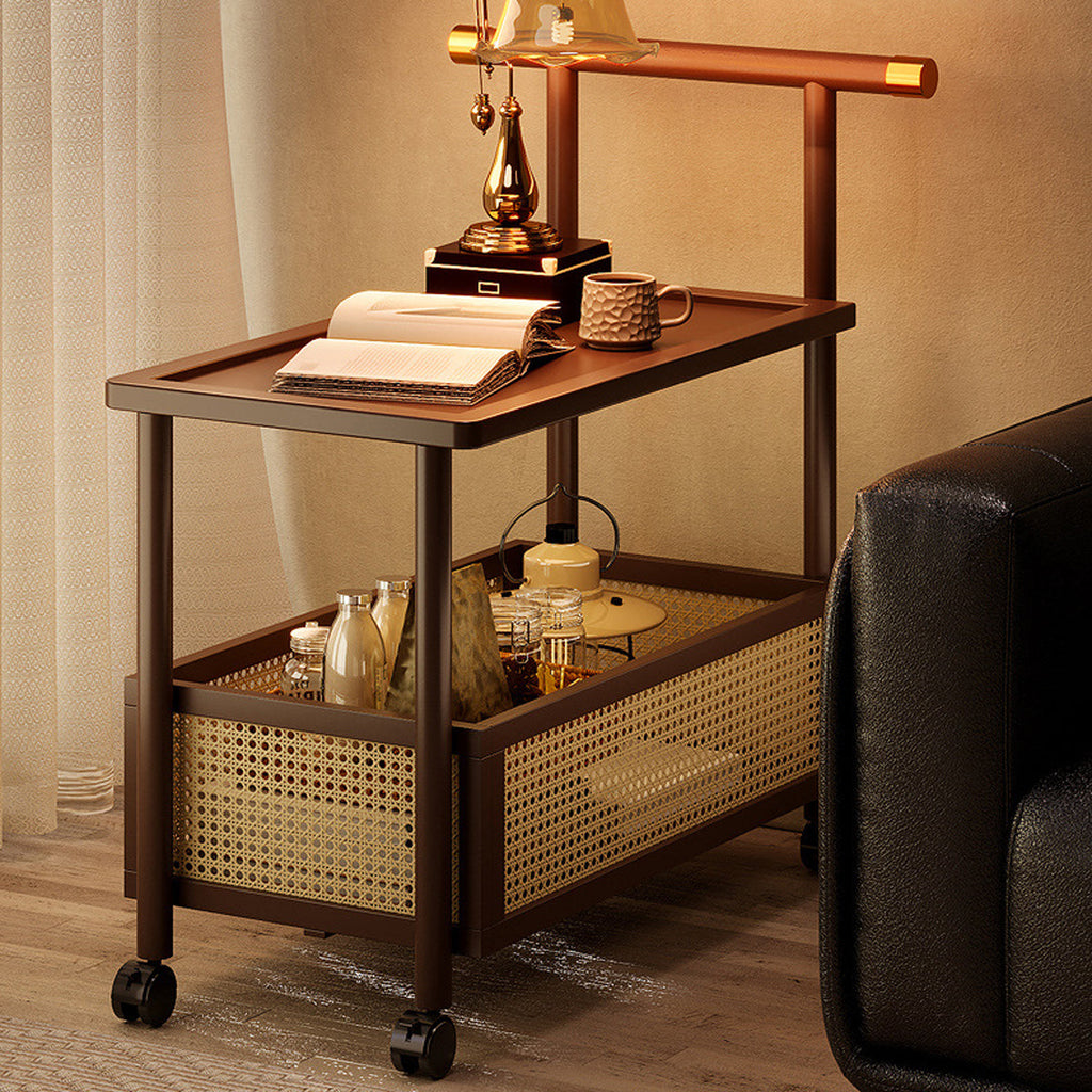Mobile Bamboo Coffee Cart Featuring a Storage Shelf