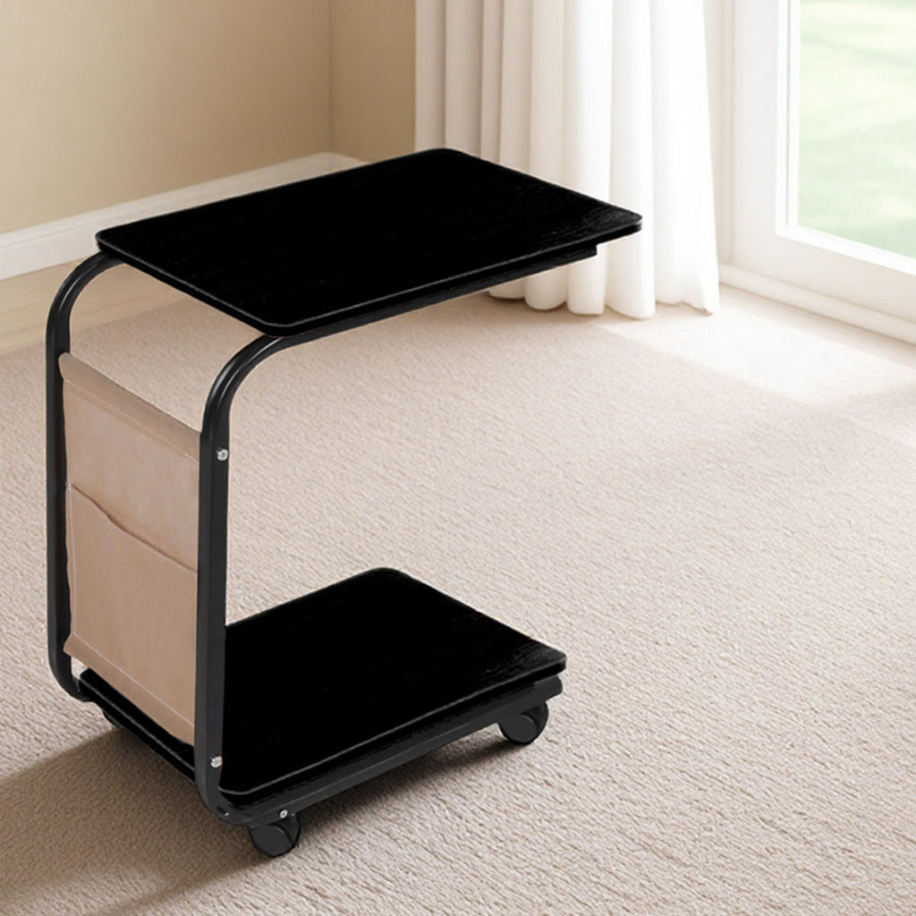 Mobile Sofa Side Table Featuring Lockable Wheels