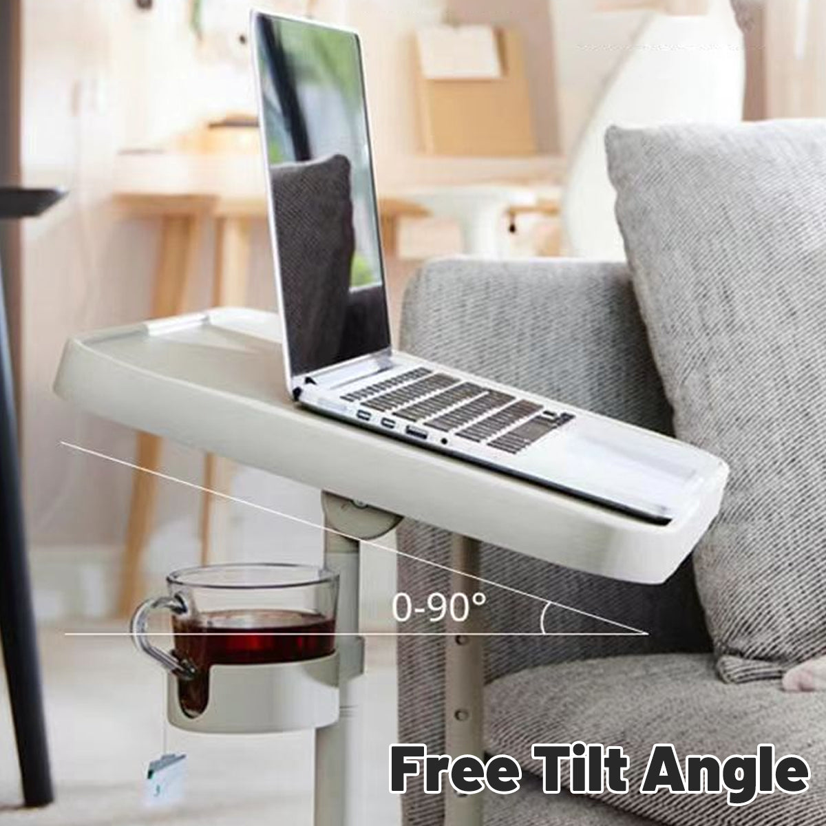 Mobile Laptop Cart Featuring Tilt Top and Cup Holder